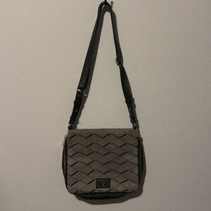 Fossil Purse Preston Canvas Expandable Zipper Geo Pattern Crossbody GUC